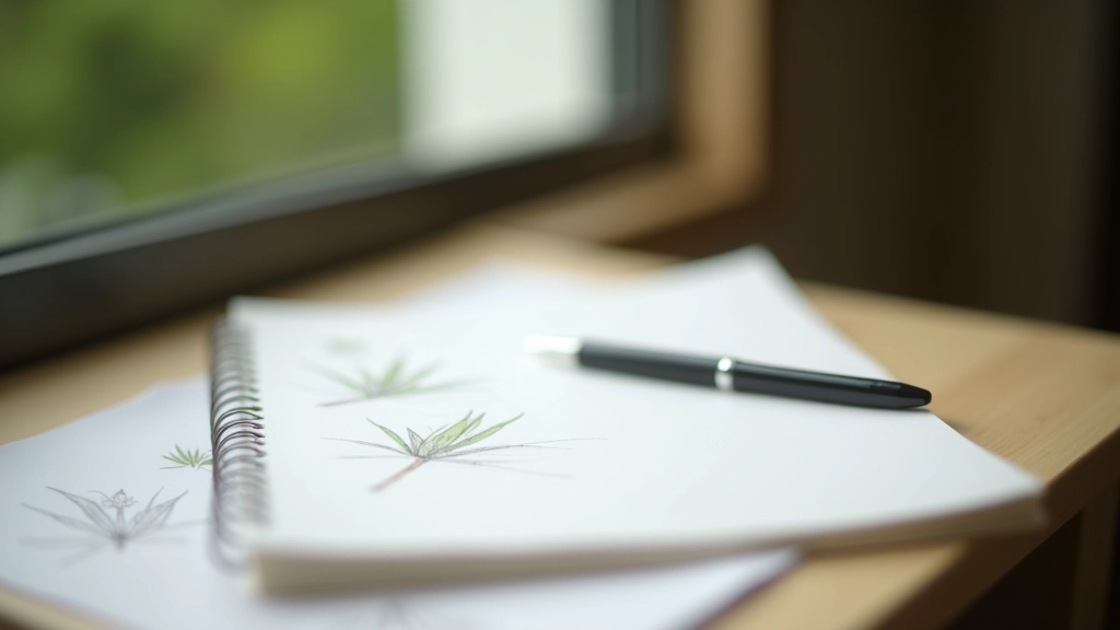 Notebook and pen on desk with nature journaling sketches, reflection notes and trail planning